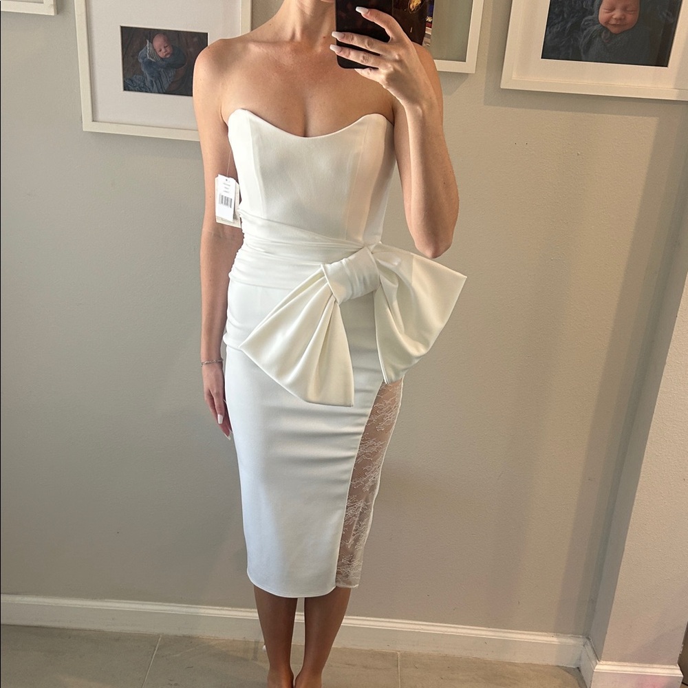 Bridal Katie May Strapless White Dress with Bow Accent